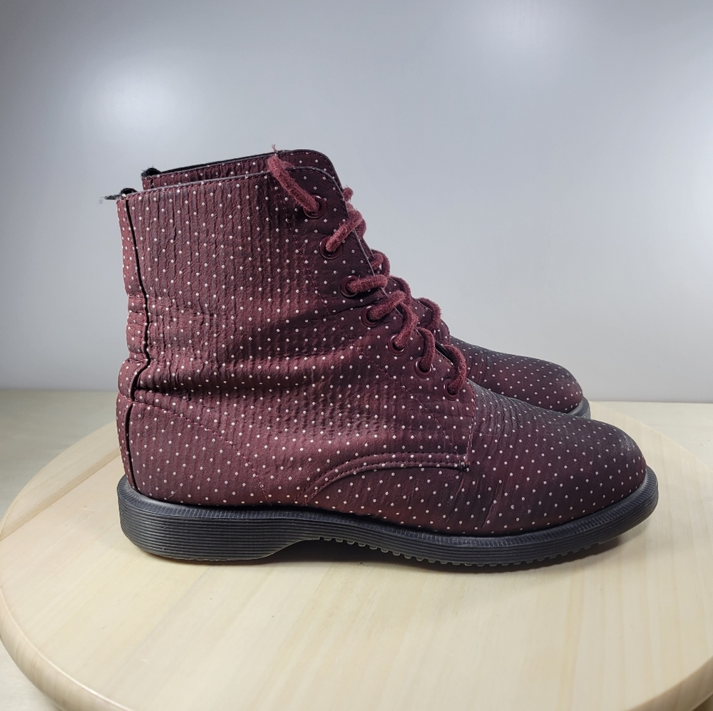 Dr. Martens Evan Maroon & White Polka Dots Boots Booties Women's Size 7